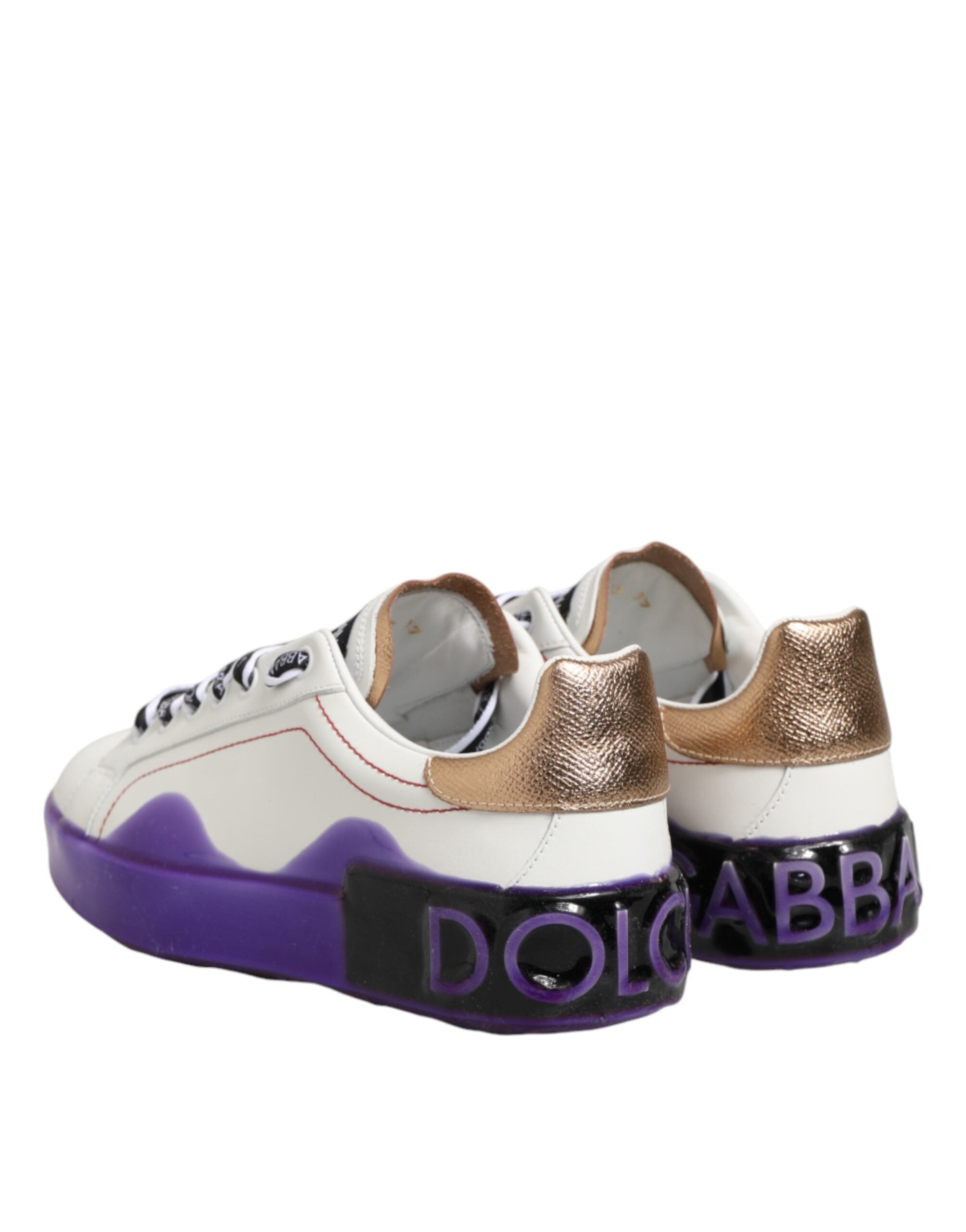 Dolce & Gabbana Weiße Lila Leder Low Top Sneaker Schuhe