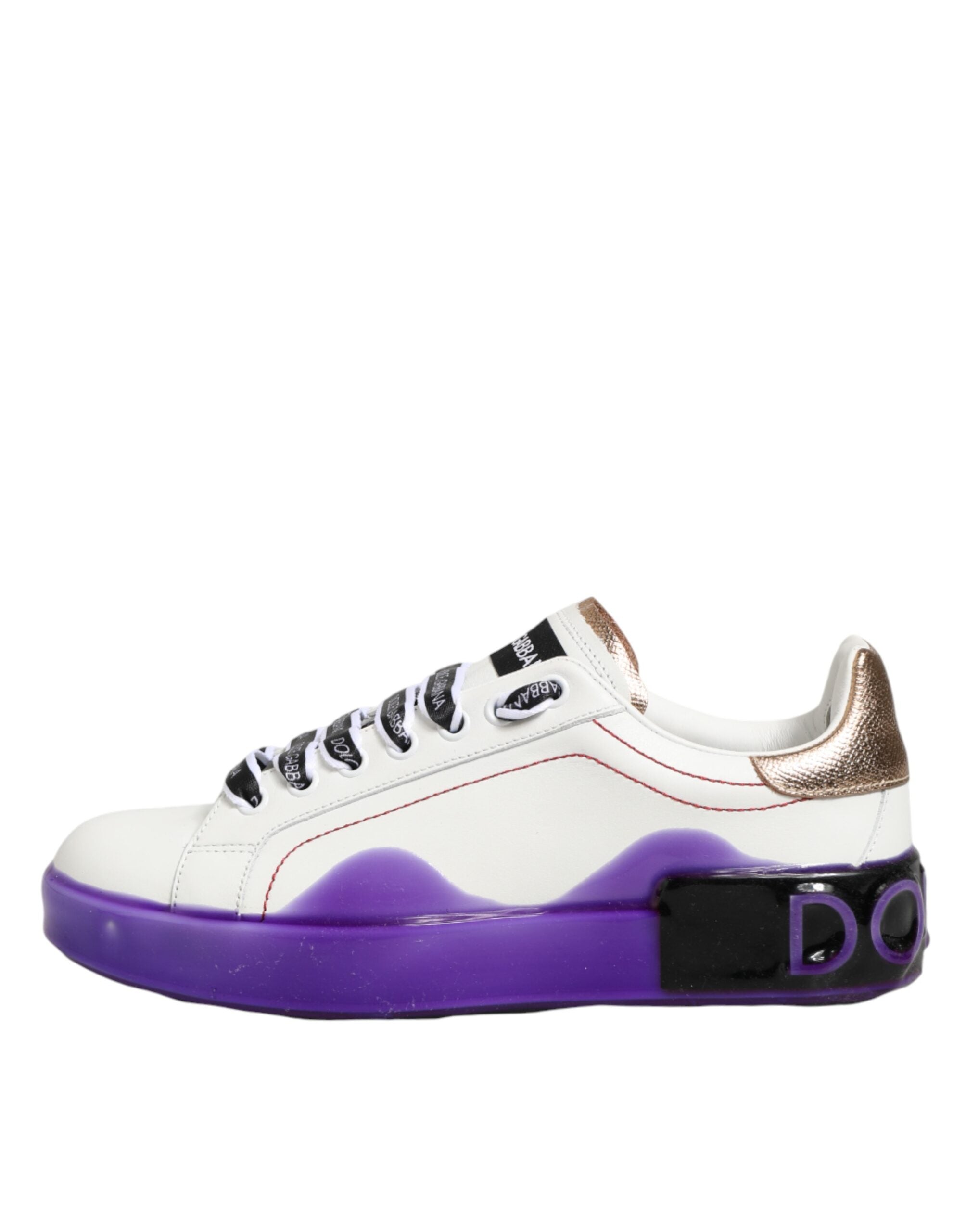Dolce & Gabbana Weiße Lila Leder Low Top Sneaker Schuhe
