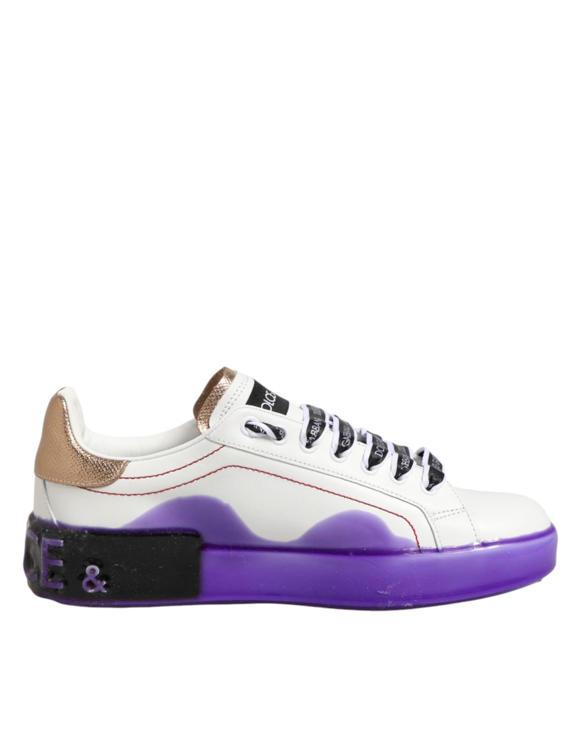 Dolce & Gabbana Weiße Lila Leder Low Top Sneaker Schuhe
