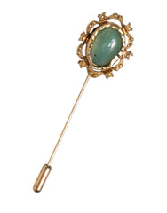 Dolce & Gabbana Goudkleurige Groene Steen Antieke Mannen Accessoire Broche Speld