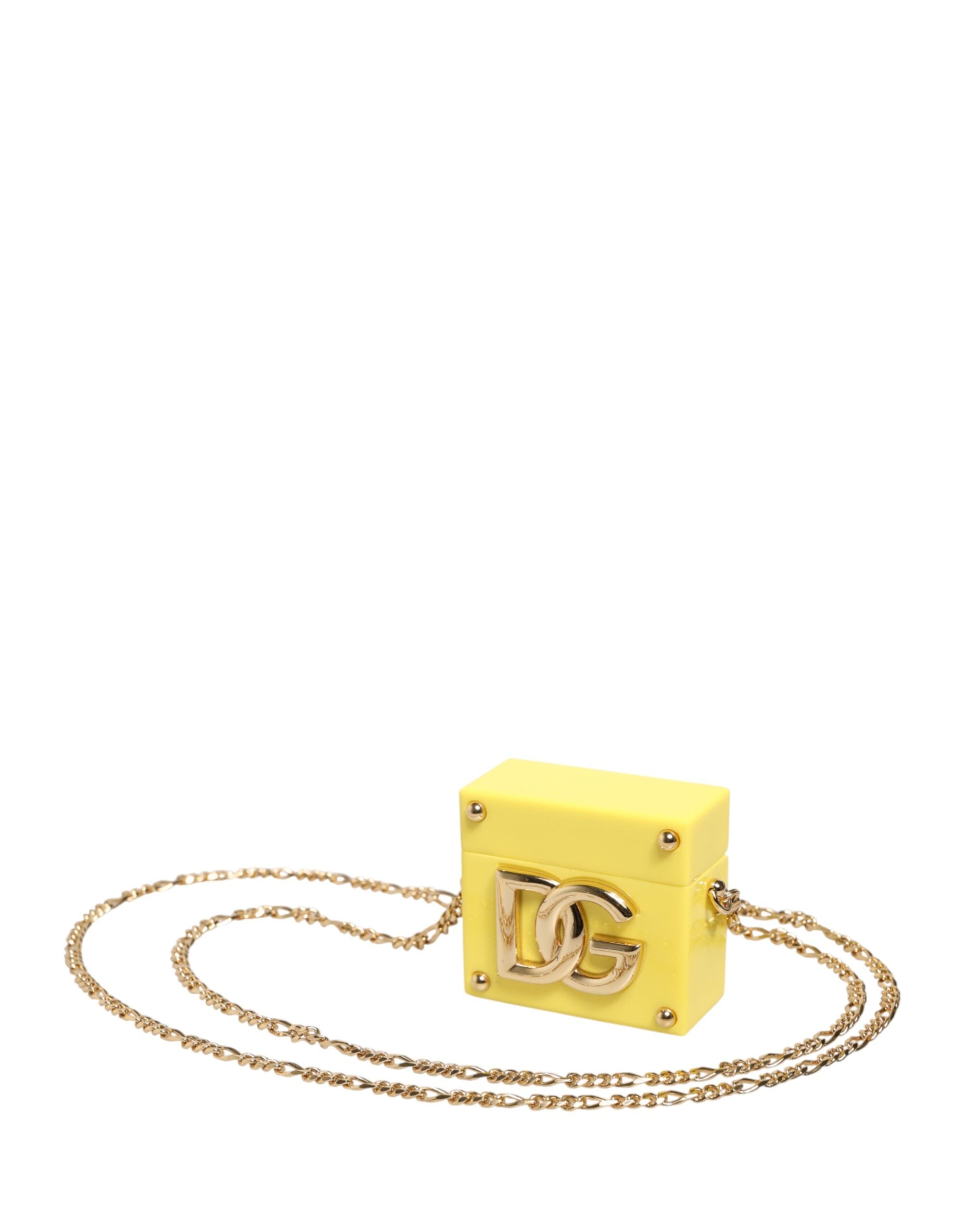 Dolce & Gabbana Gelbes DG Logo Plaketten-Cover Goldkette Airpods Hülle