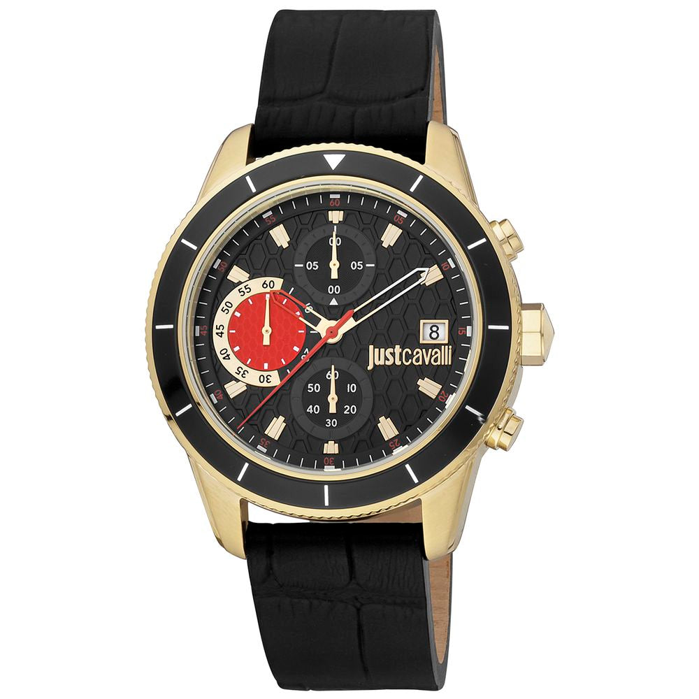 Just Cavalli Schwarze Lederuhr