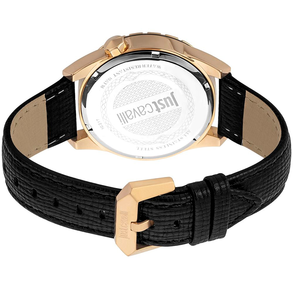 Just Cavalli Zwart Leren Horloge