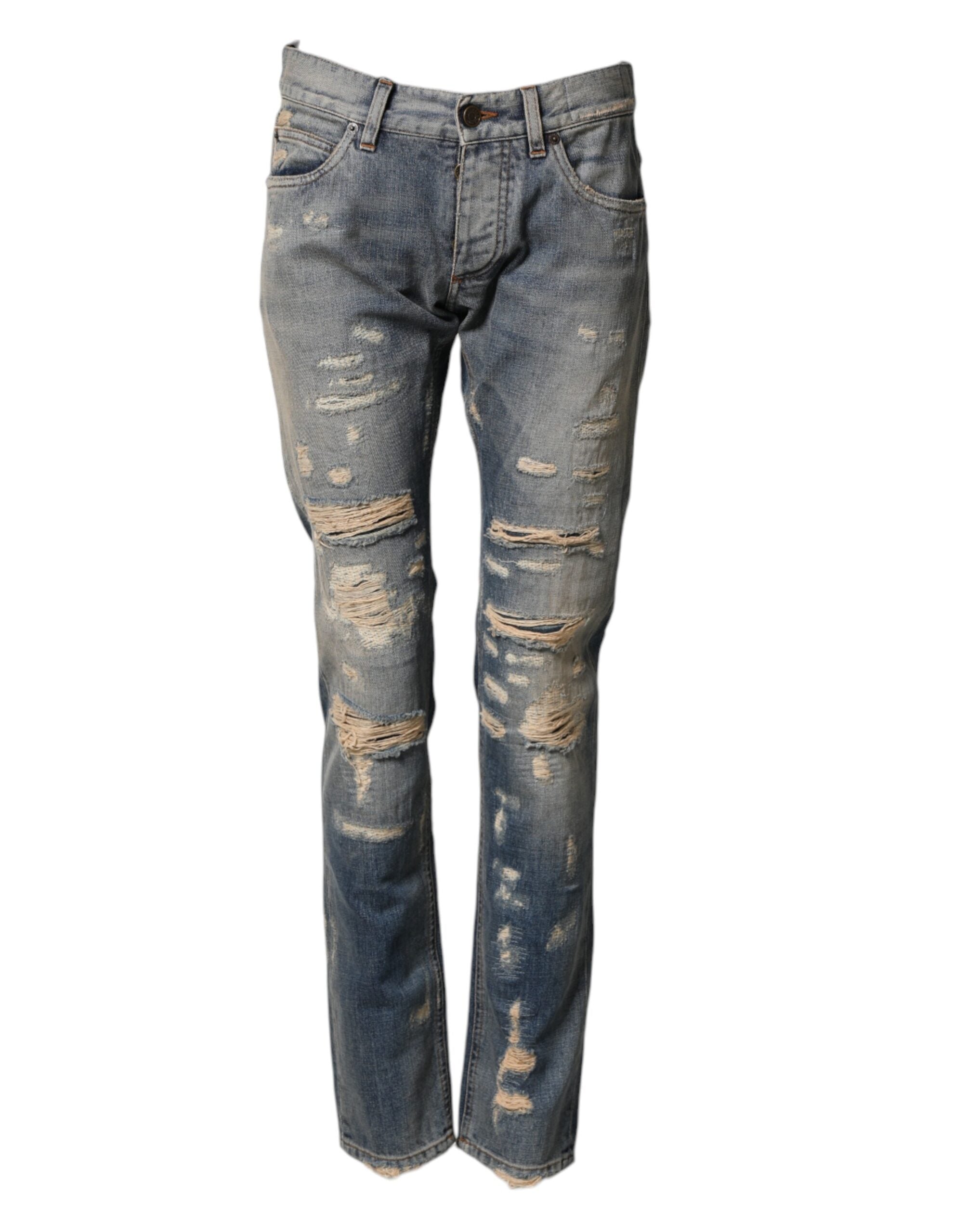 Dolce & Gabbana Blaue zerrissene Herren Skinny Denim Jeans