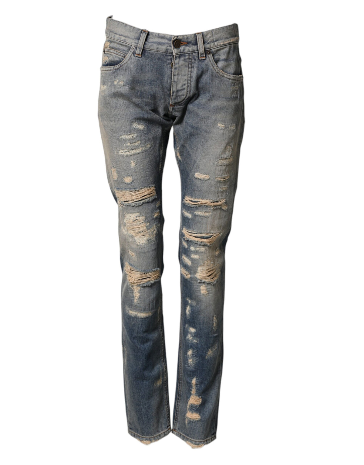 Dolce & Gabbana Blaue zerrissene Herren Skinny Denim Jeans