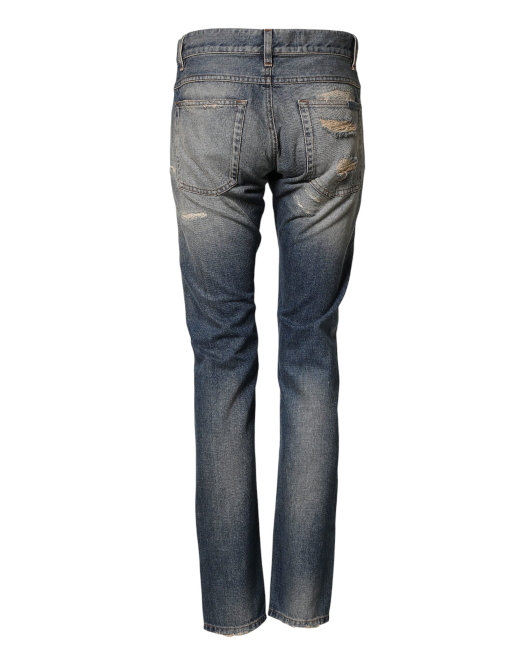 Dolce & Gabbana Blaue zerrissene Herren Skinny Denim Jeans