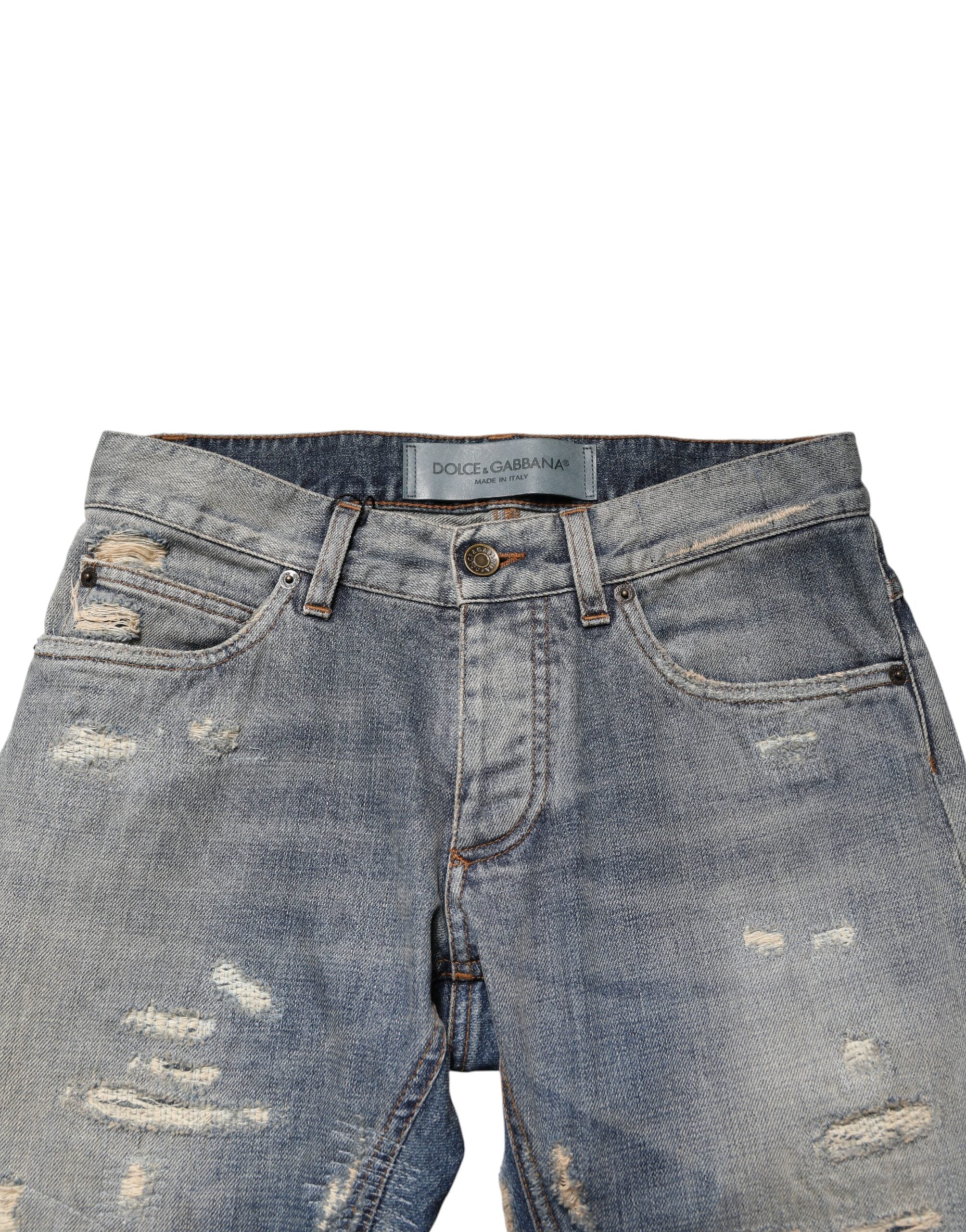 Dolce & Gabbana Blaue zerrissene Herren Skinny Denim Jeans
