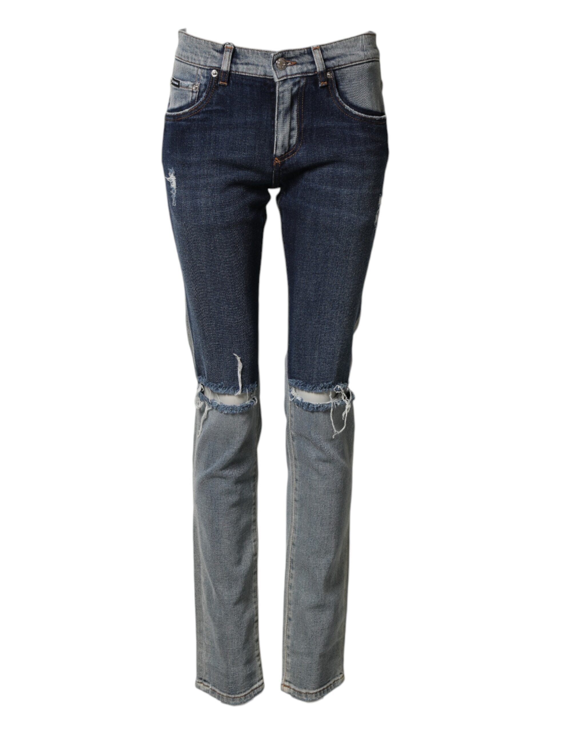 Dolce & Gabbana Blaue zweifarbige Baumwoll-Skinny Jeans für Herren