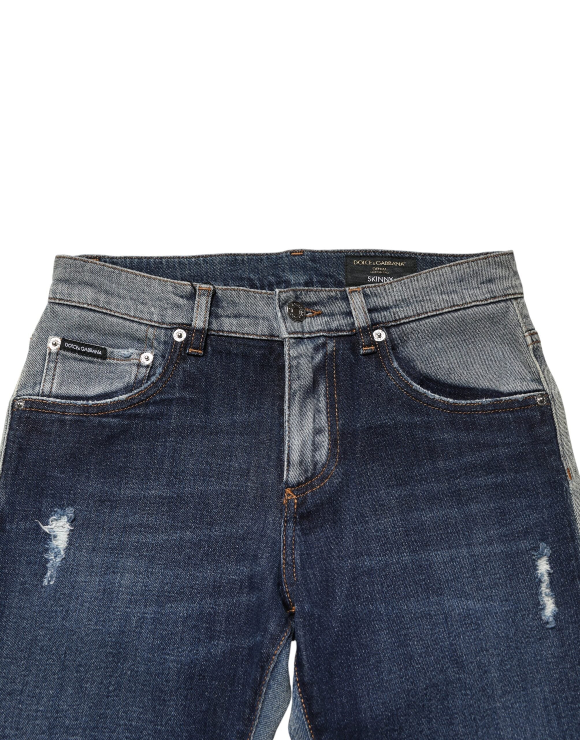 Dolce & Gabbana Blaue zweifarbige Baumwoll-Skinny Jeans für Herren