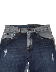 Dolce & Gabbana Blaue zweifarbige Baumwoll-Skinny Jeans für Herren