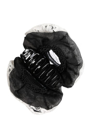 Dolce & Gabbana Schwarz Weiß Seide Blumen Spitze Kristall Accessoire Haarspange