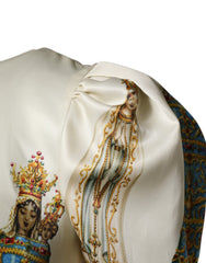 Dolce & Gabbana Beige Madonne Print Zijden Jurk Met Korte Mouwen