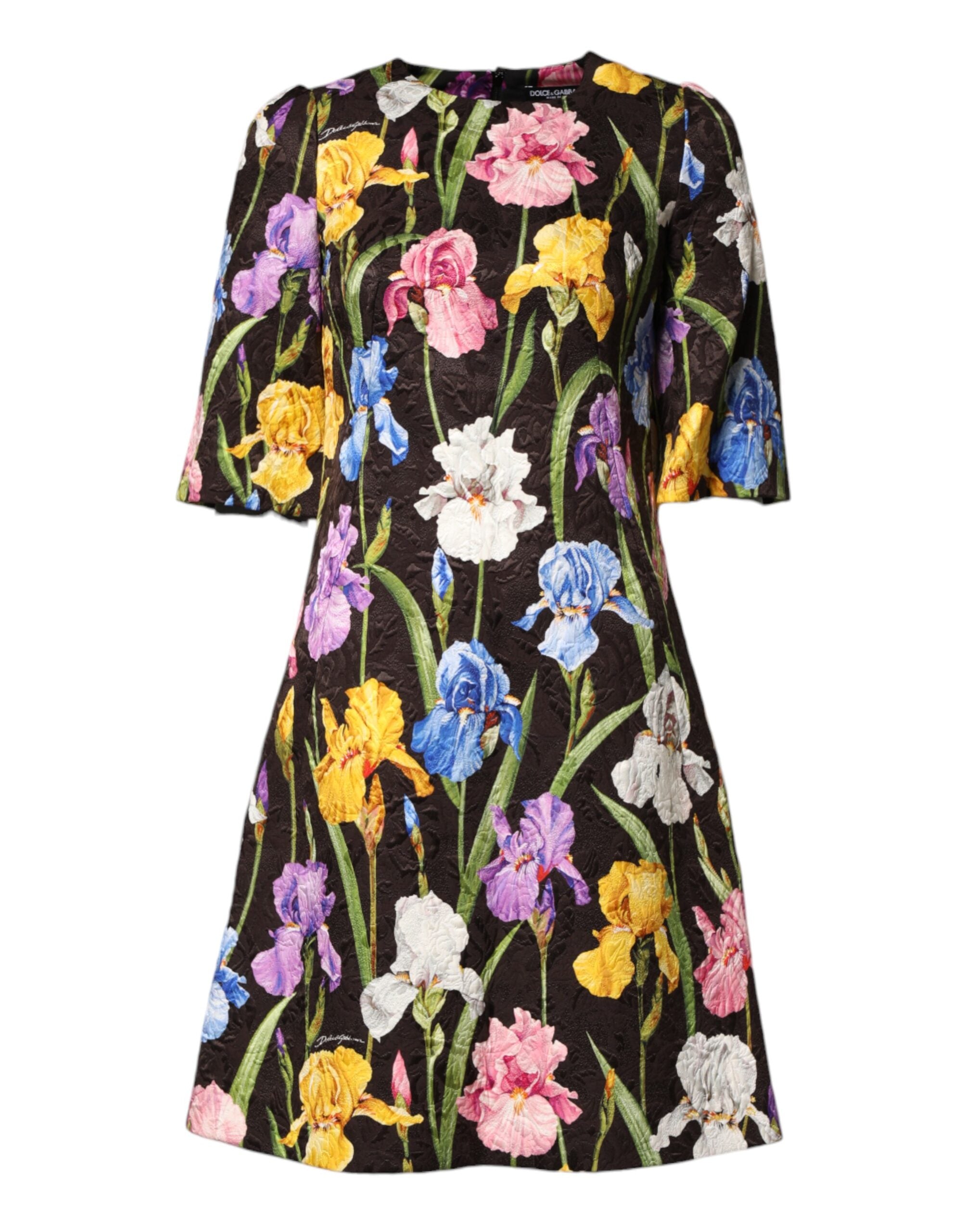 Dolce & Gabbana Schwarzes A-Linien-Minikleid aus floralem Brokat