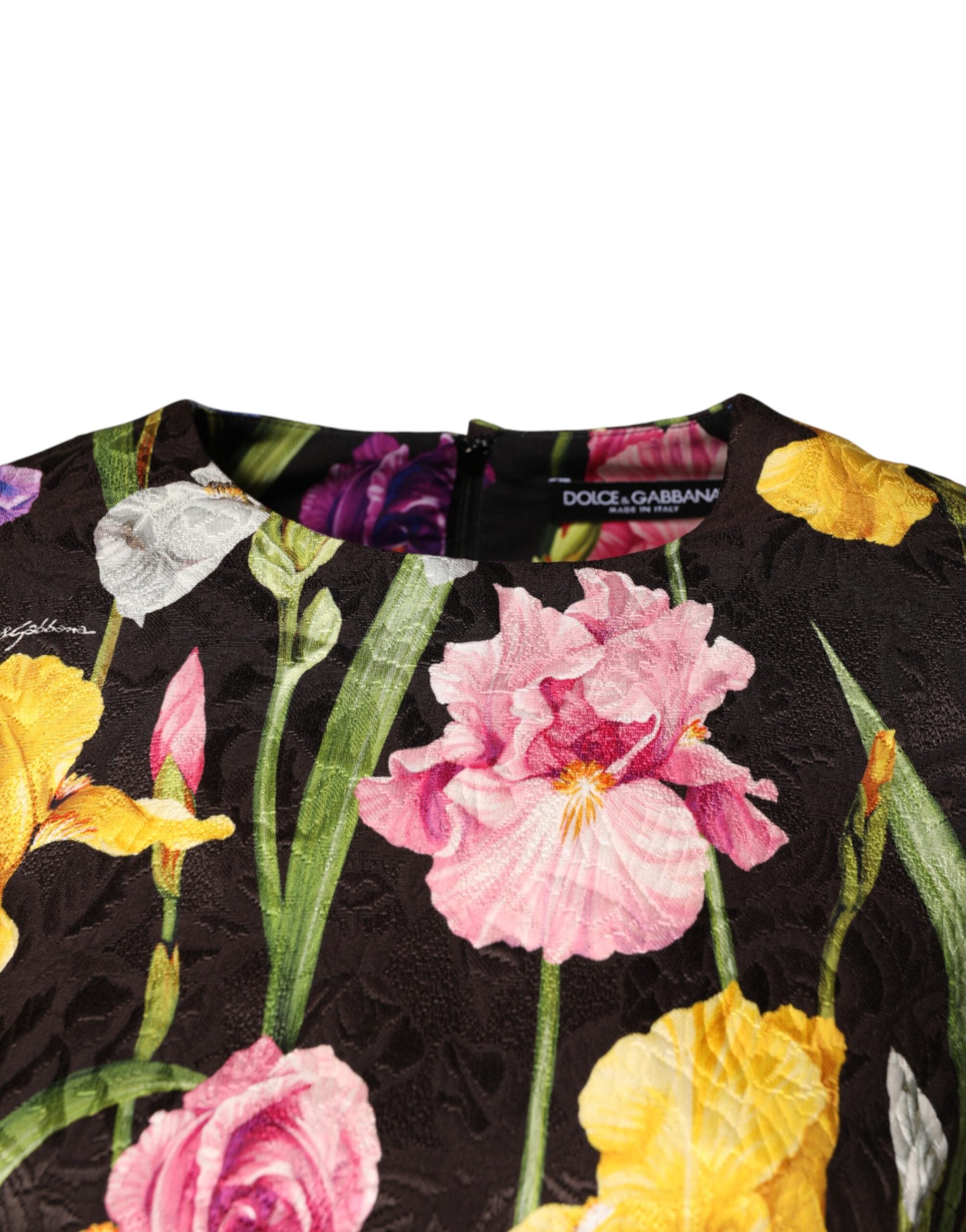 Dolce & Gabbana Schwarzes A-Linien-Minikleid aus floralem Brokat