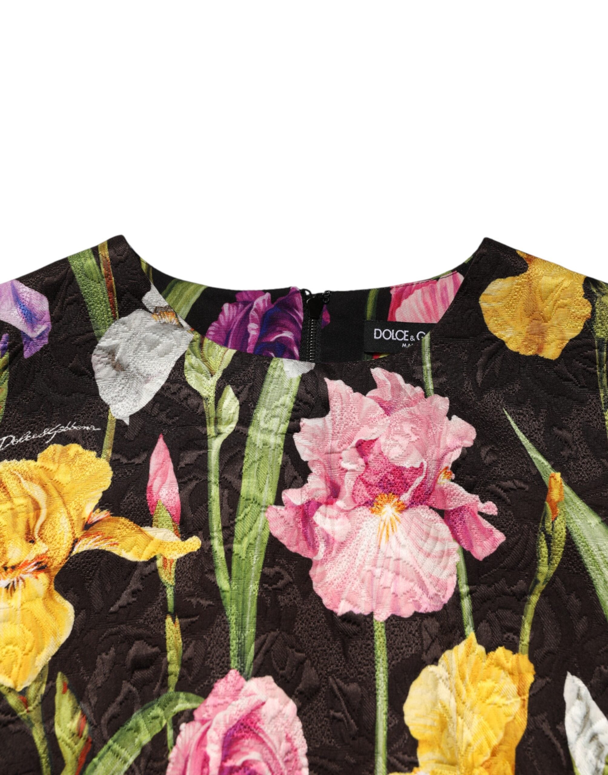 Dolce & Gabbana Schwarzes A-Linien-Minikleid aus floralem Brokat