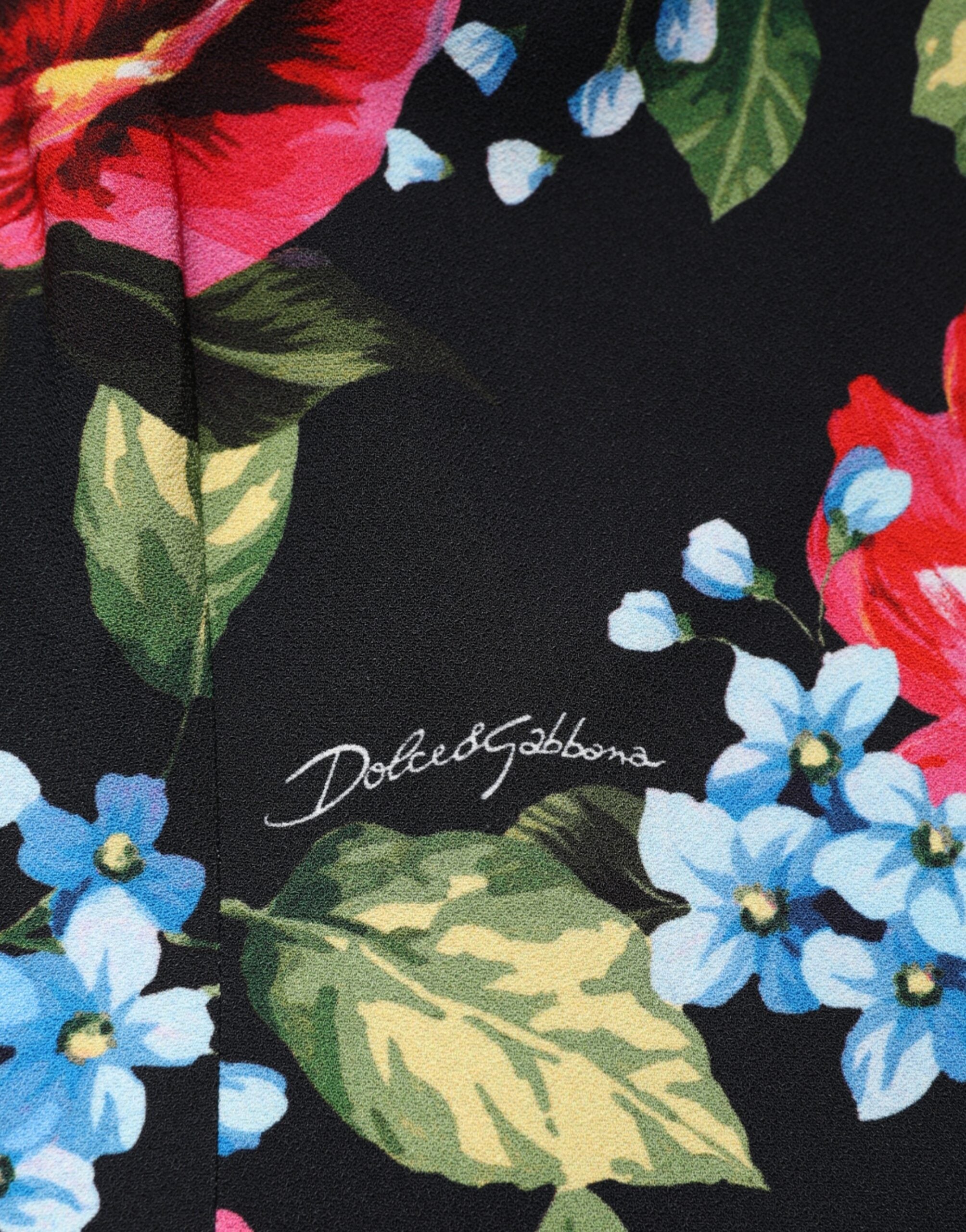 Dolce & Gabbana Schwarzes Etui-Midikleid aus Viskose mit Blumenmuster