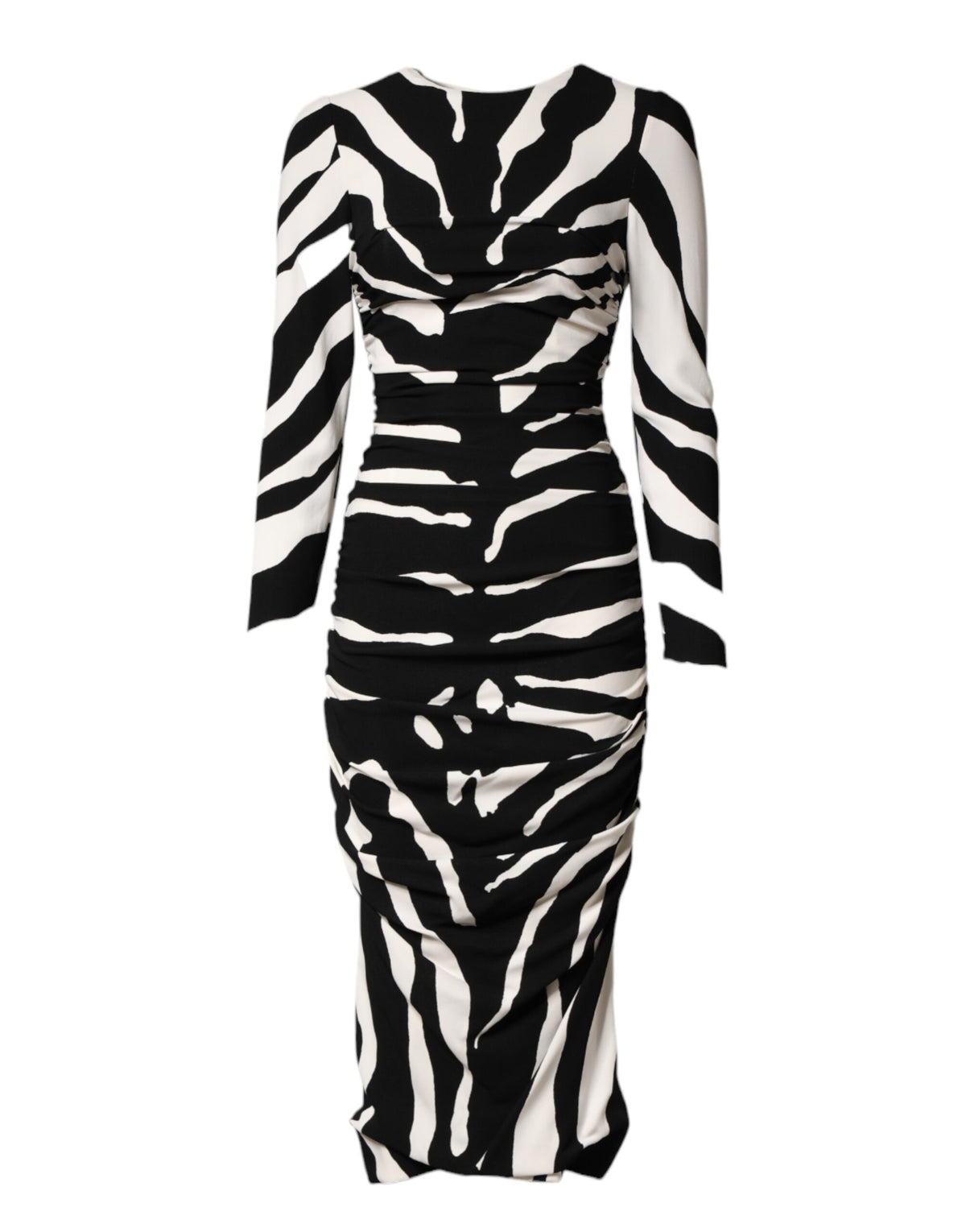 Dolce & Gabbana Schwarzes Weißes Zebra-Viskose-Etui-Midikleid