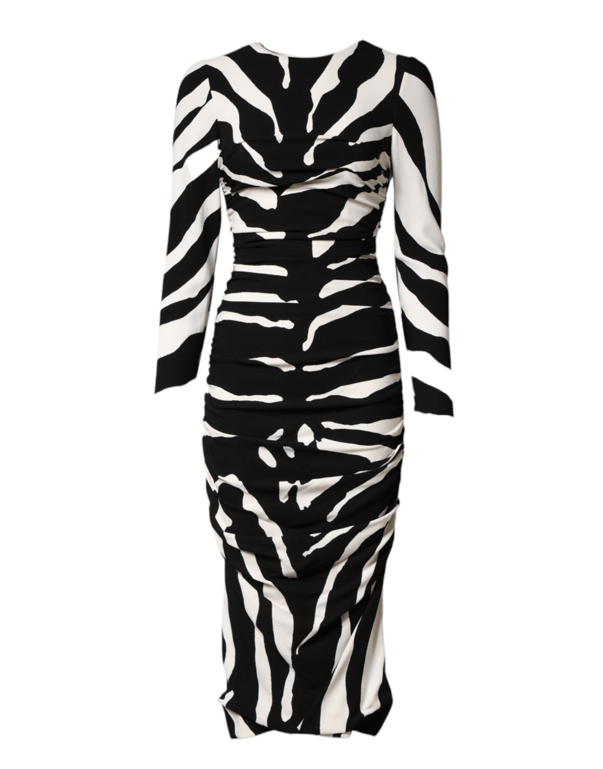 Dolce & Gabbana Schwarzes Weißes Zebra-Viskose-Etui-Midikleid