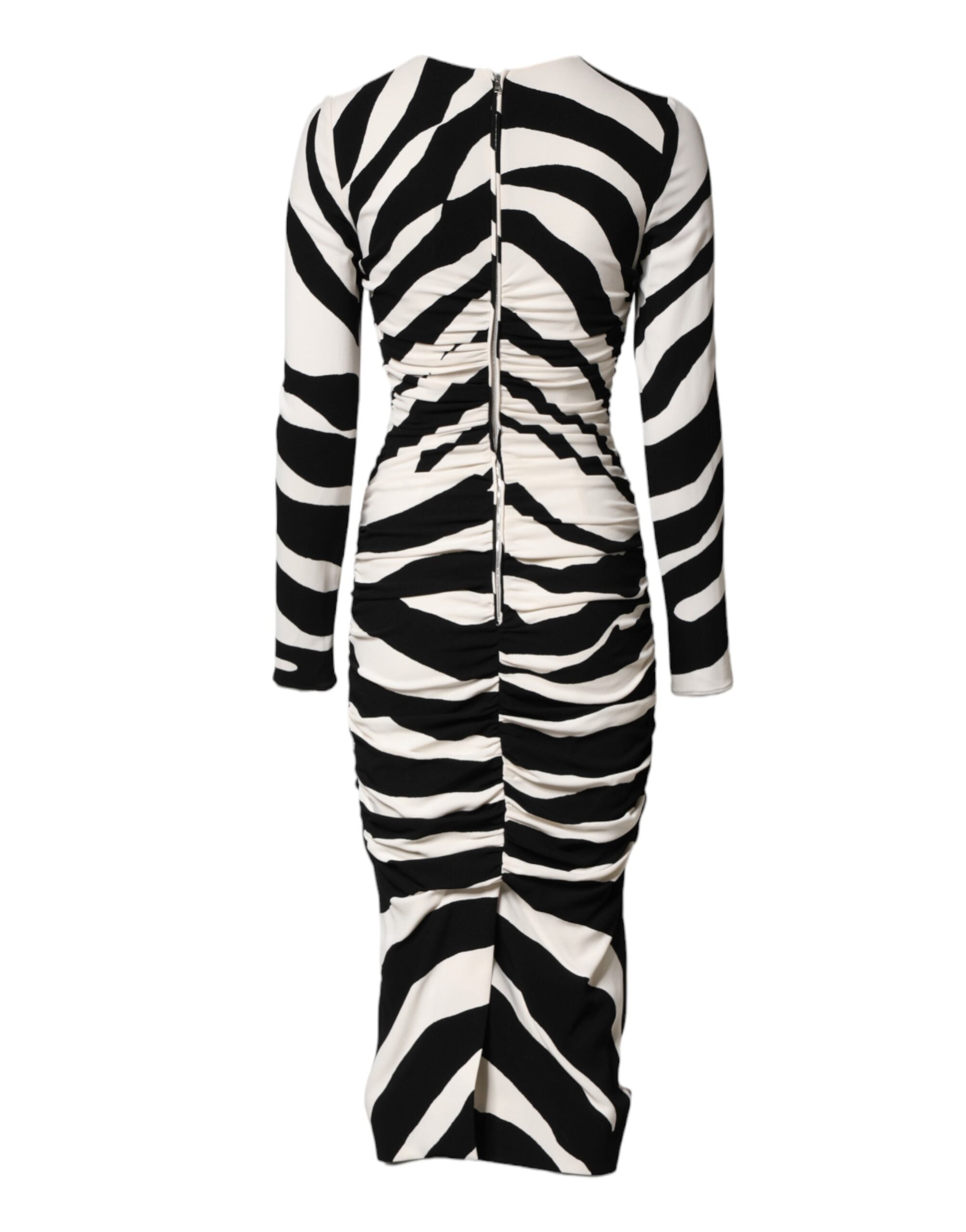 Dolce & Gabbana Schwarzes Weißes Zebra-Viskose-Etui-Midikleid