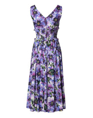 Dolce & Gabbana Plissiertes Midikleid mit lila Anemonenmuster