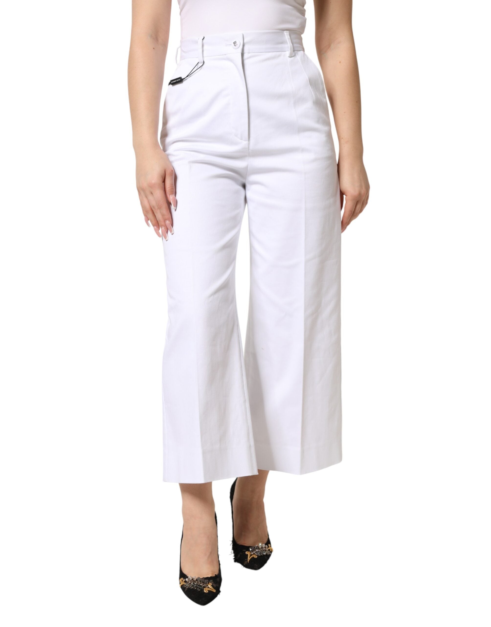 Dolce & Gabbana Weiße High-Waist Cropped Hose aus Baumwolle mit weitem Bein
