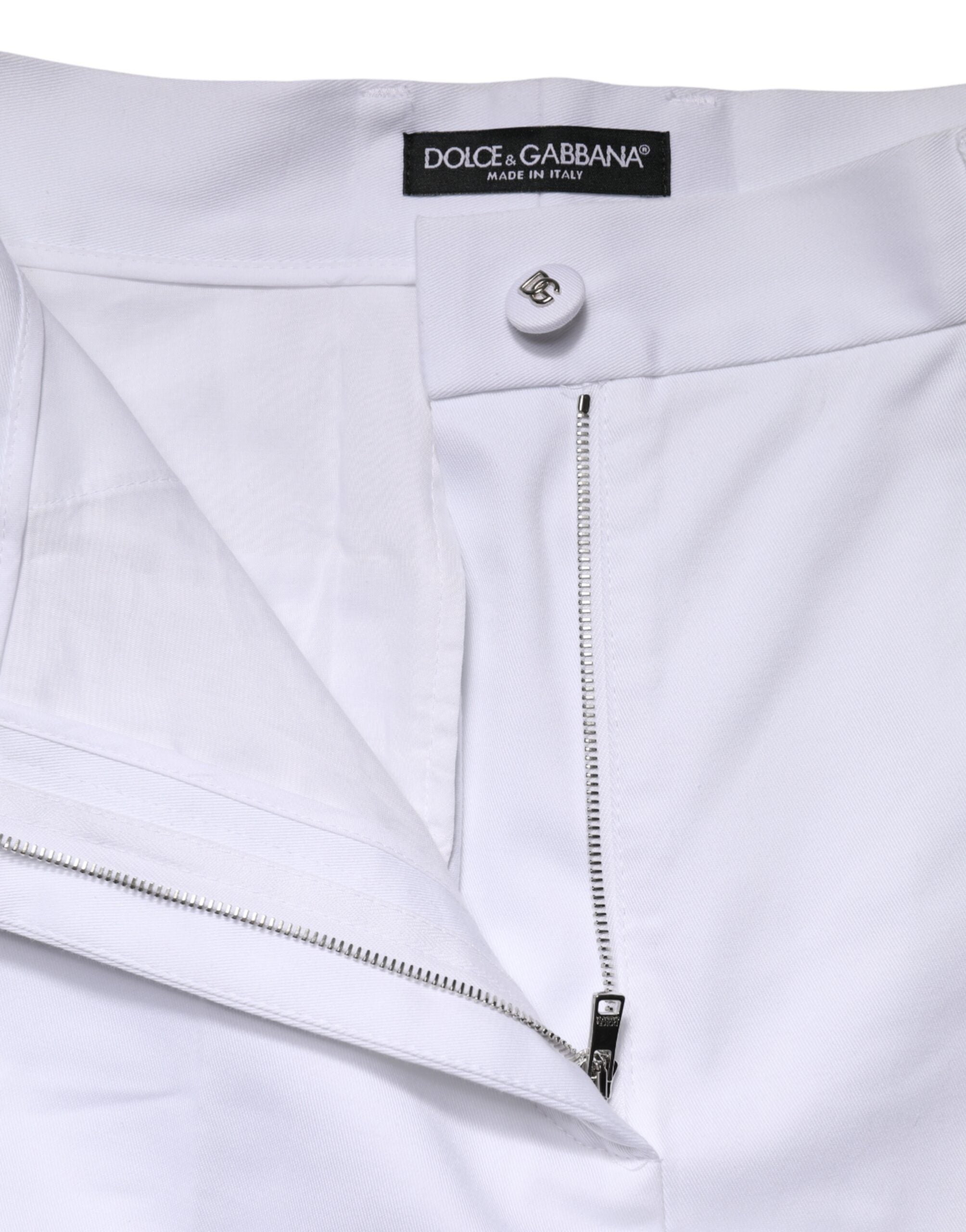 Dolce & Gabbana Weiße High-Waist Cropped Hose aus Baumwolle mit weitem Bein