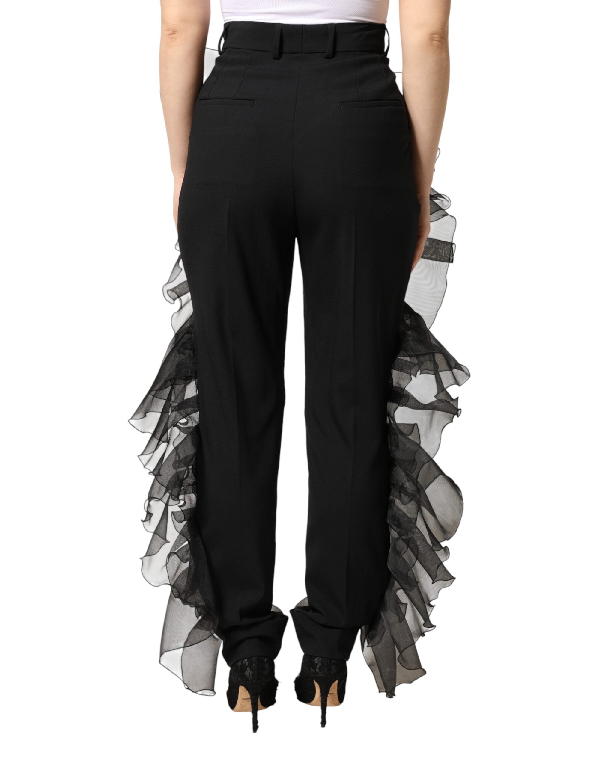 Dolce & Gabbana Schwarze Hose aus Tüll und Wolle mit hohem Bund