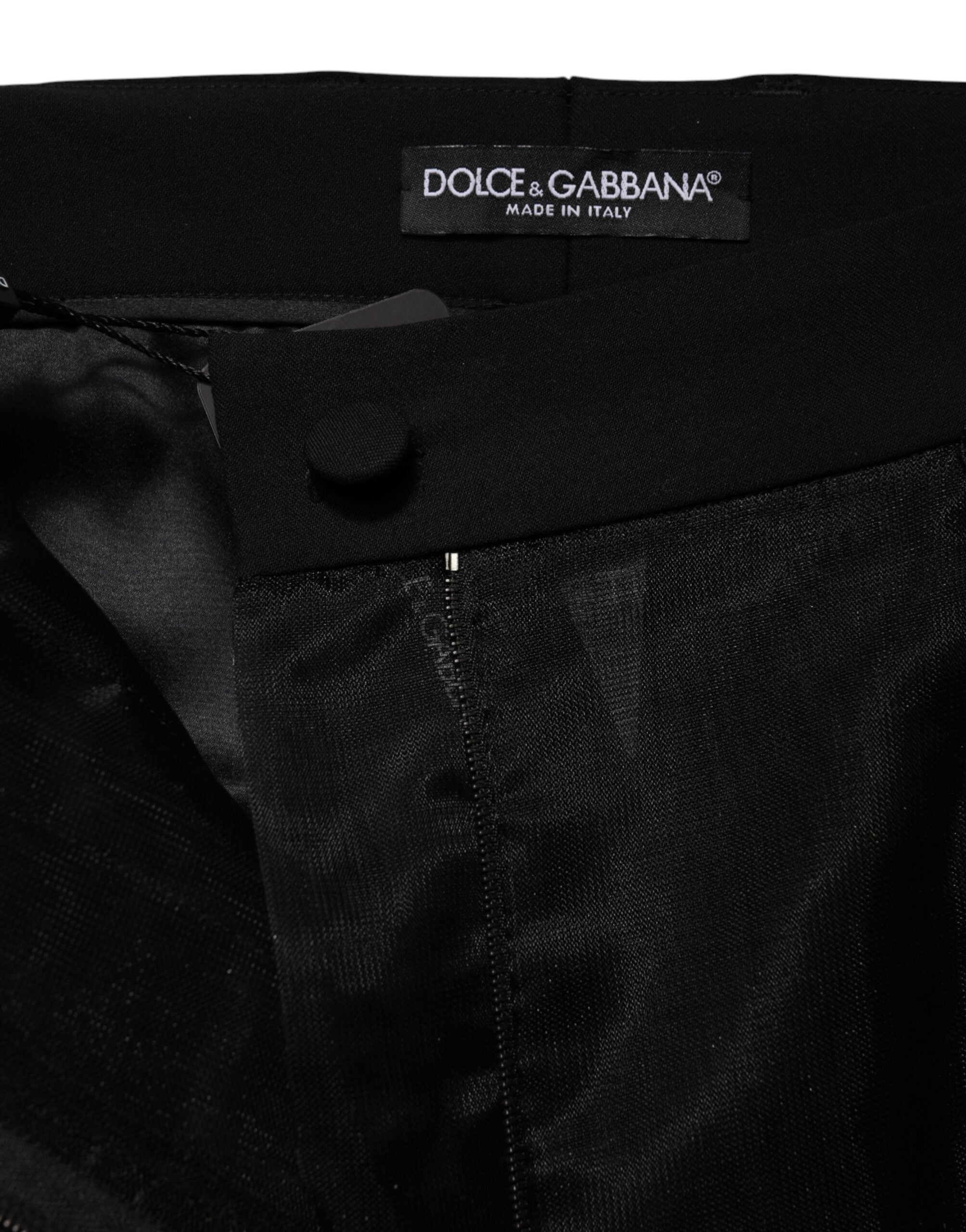 Dolce & Gabbana Schwarze Hose aus Tüll und Wolle mit hohem Bund
