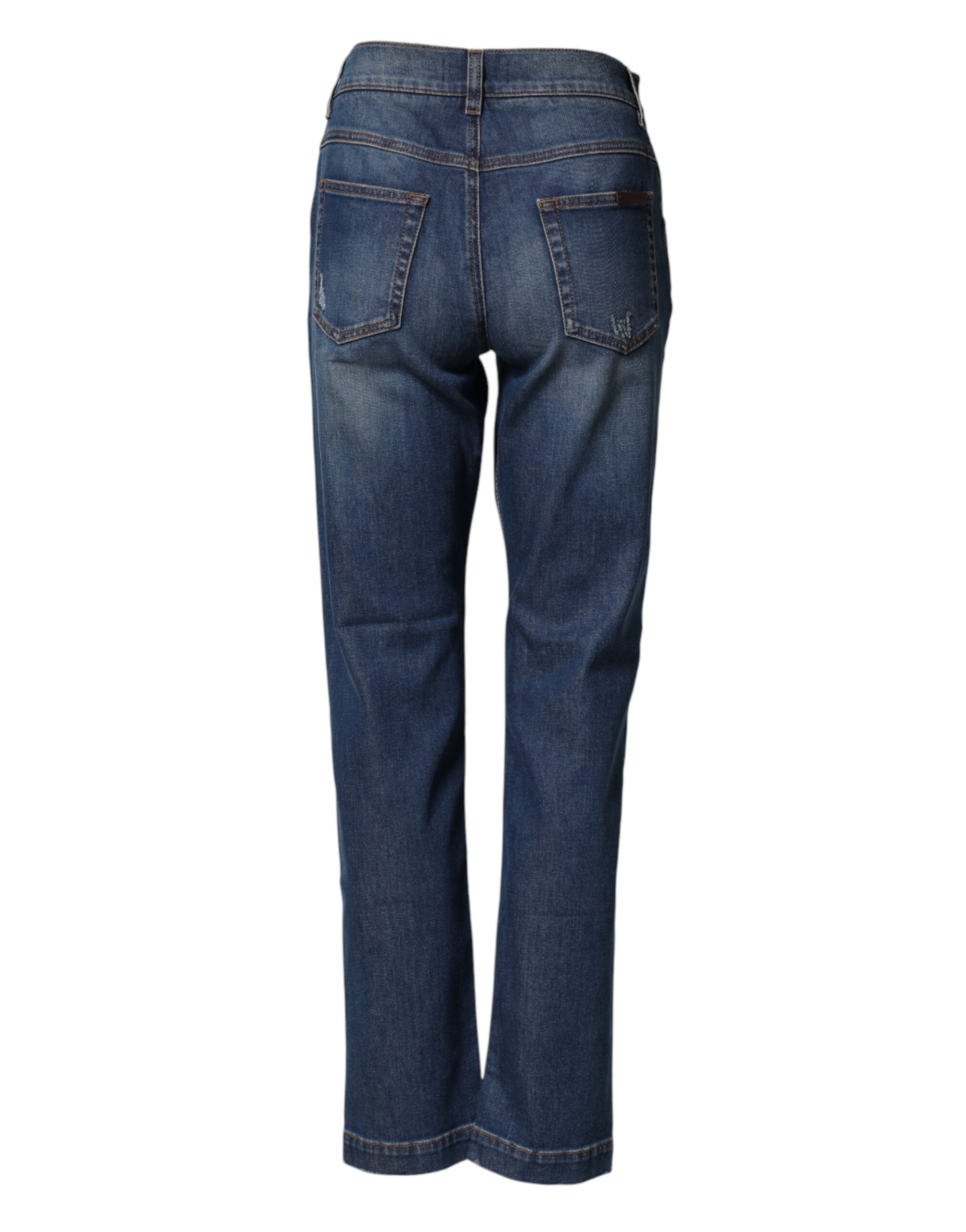 Dolce & Gabbana Blaue Jeans mit Blumenstickerei im Boyfriend-Stil