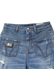 Dolce & Gabbana Blauwe Versleten Gewassen Katoenen Denim Jeans
