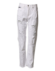 Dolce & Gabbana Weiße Distressed Baumwoll-BOYFRIEND-Jeans