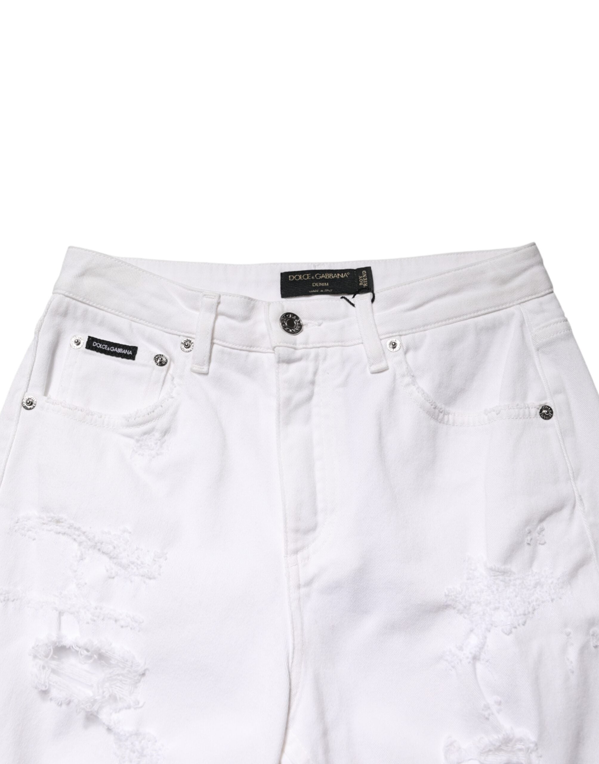 Dolce & Gabbana Weiße Distressed Baumwoll-BOYFRIEND-Jeans