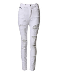 Dolce & Gabbana Witte Distressed High Waist Denim Jeans