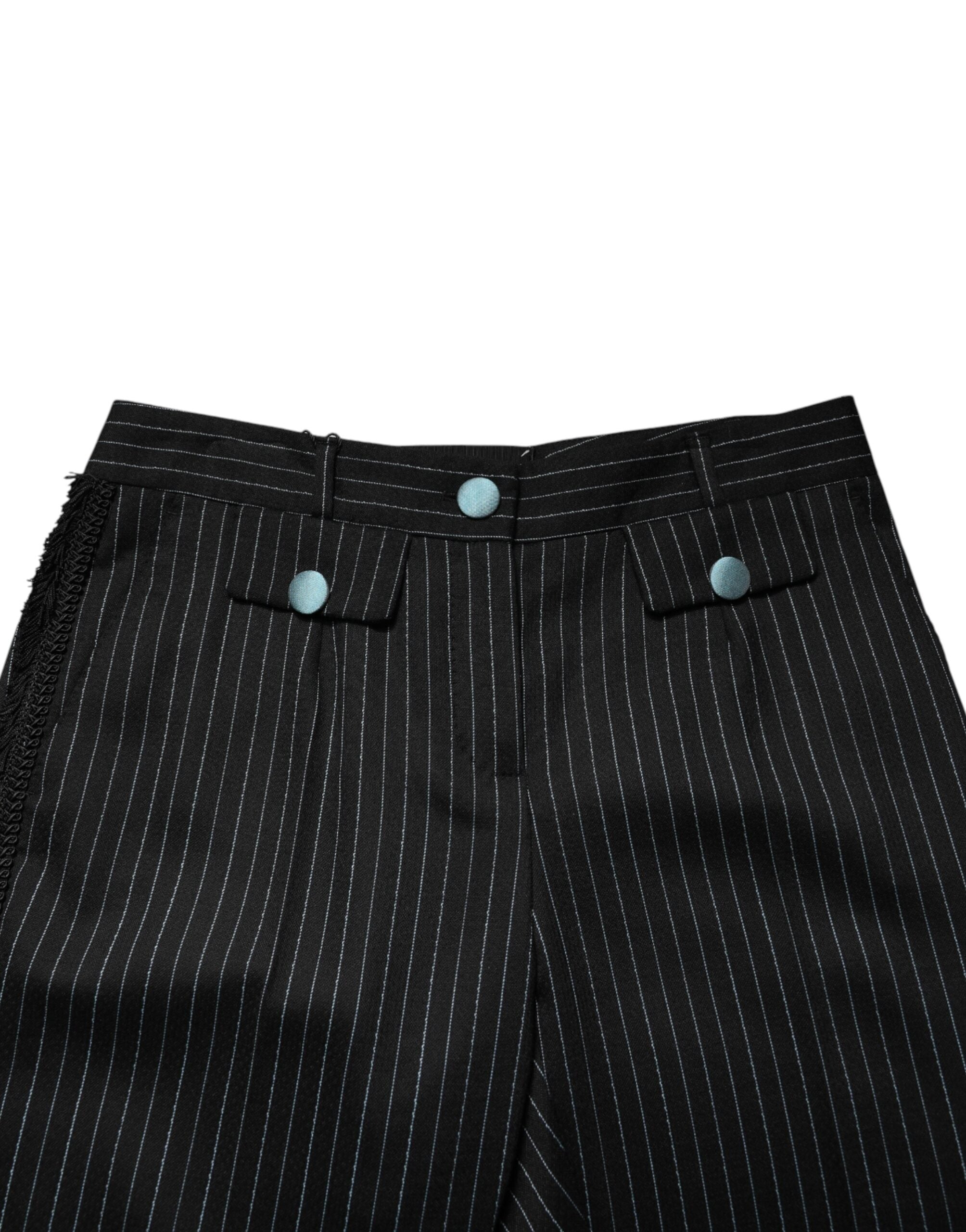 Dolce & Gabbana Zwart Wollen Gestreept Cropped Broek