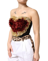 Dolce & Gabbana Schwarzes Gold Herz Bustier Korsett Lametta Top