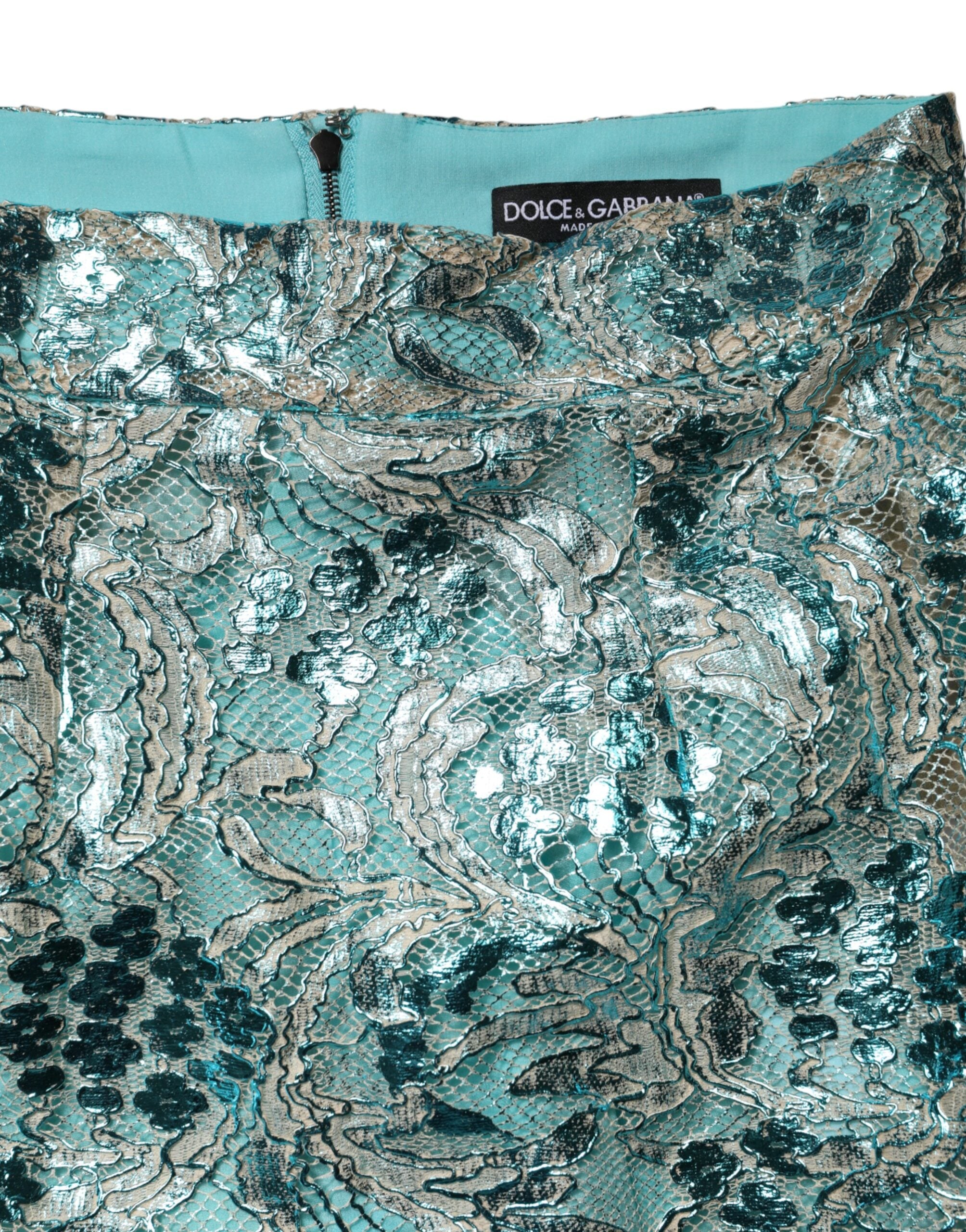 Dolce & Gabbana Blauer floraler Brokat-Minirock mit hoher Taille