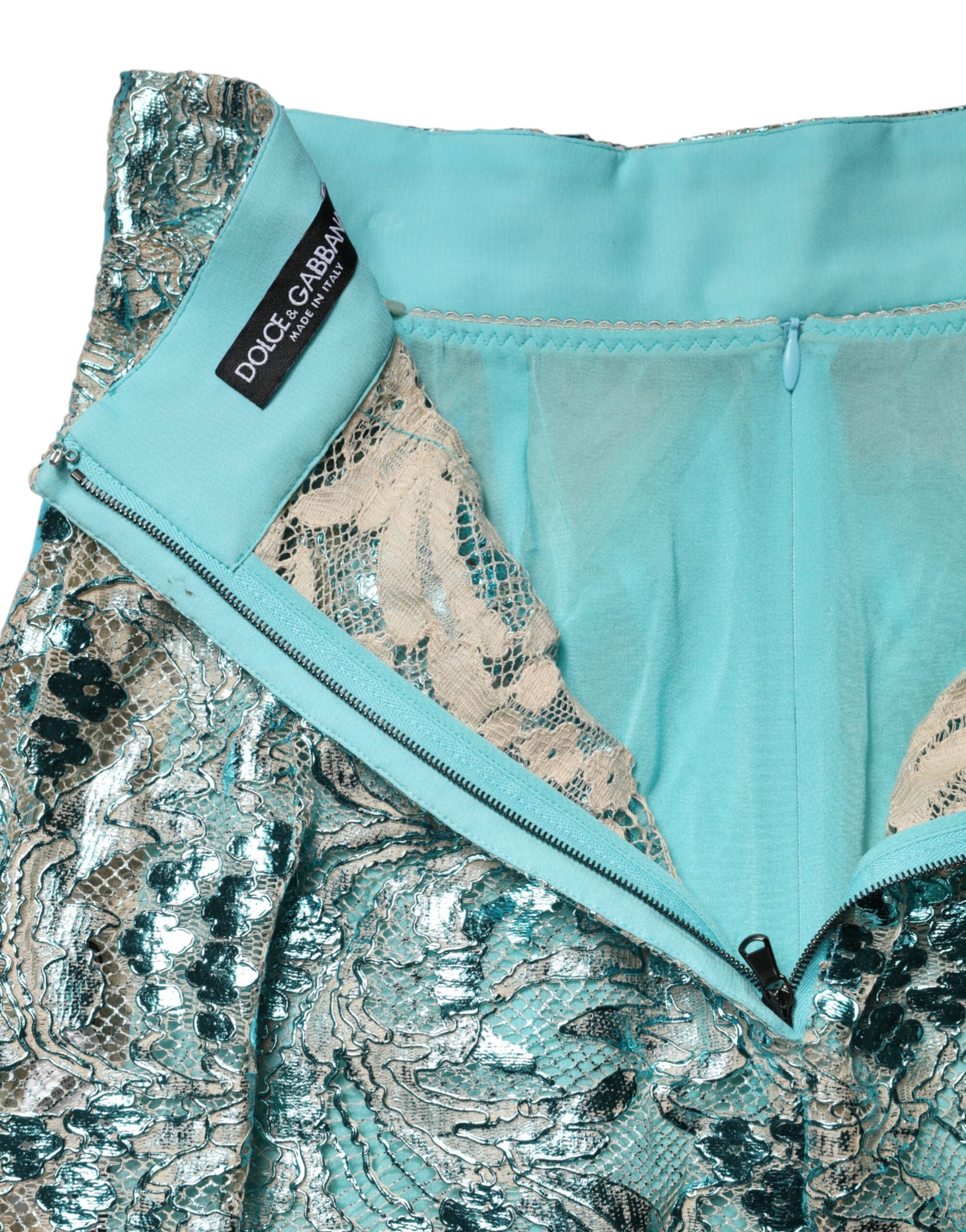 Dolce & Gabbana Blauer floraler Brokat-Minirock mit hoher Taille