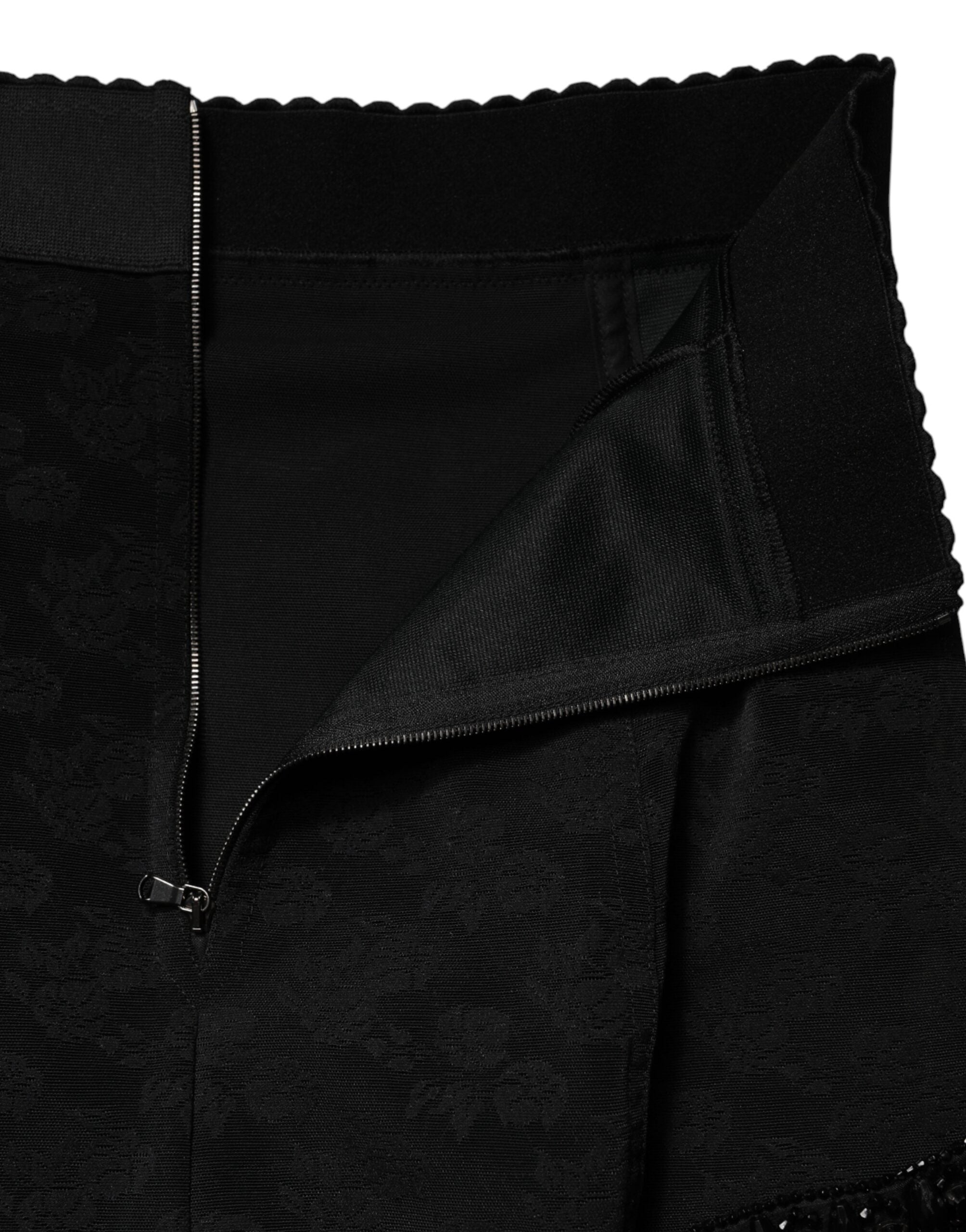 Dolce & Gabbana Schwarzer Minirock Aus Nylon Mit Spitzenbesatz