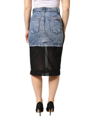 Dolce & Gabbana Blau Schwarz Baumwoll-Denim Transparenter Midirock