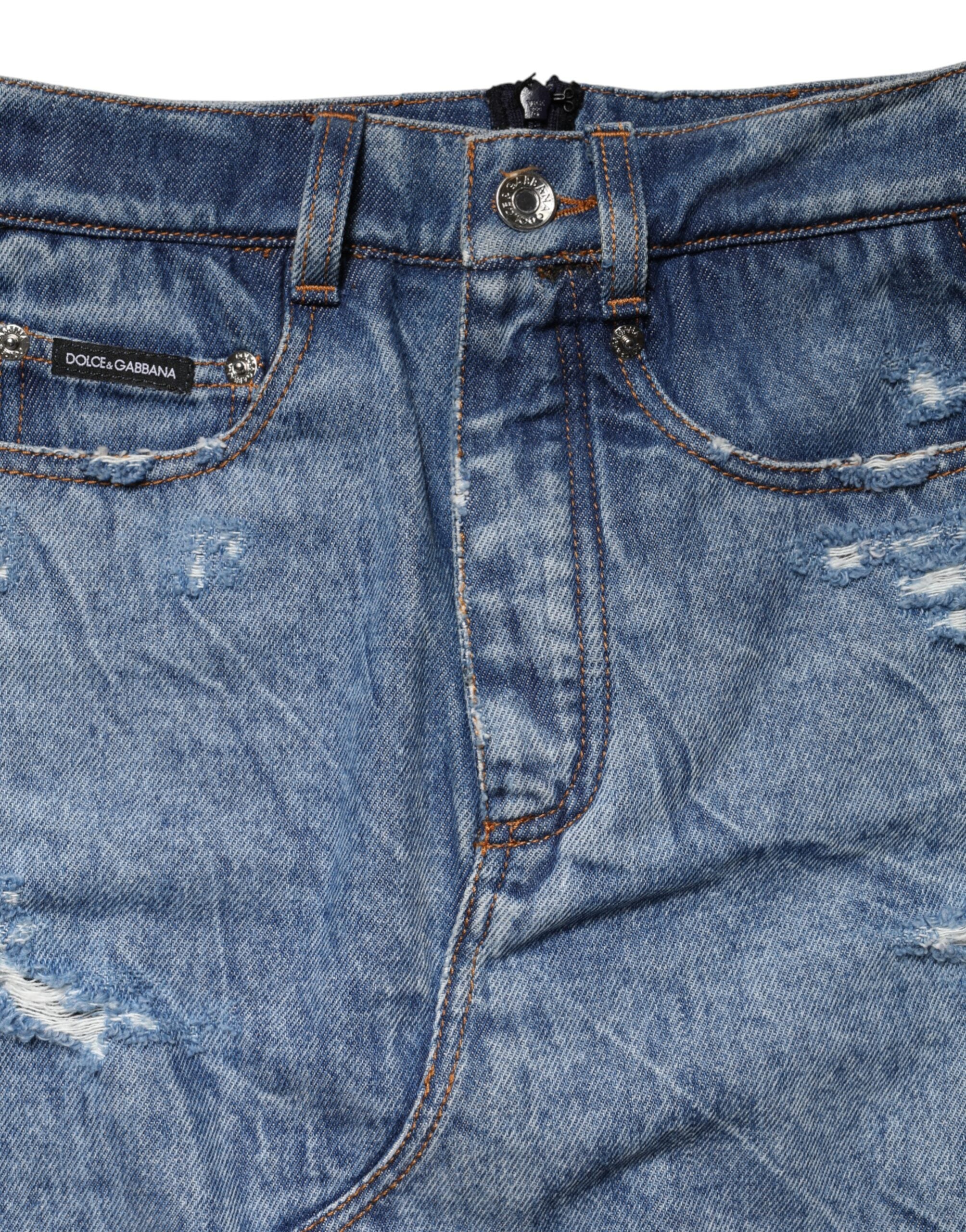 Dolce & Gabbana Blau Schwarz Baumwoll-Denim Transparenter Midirock