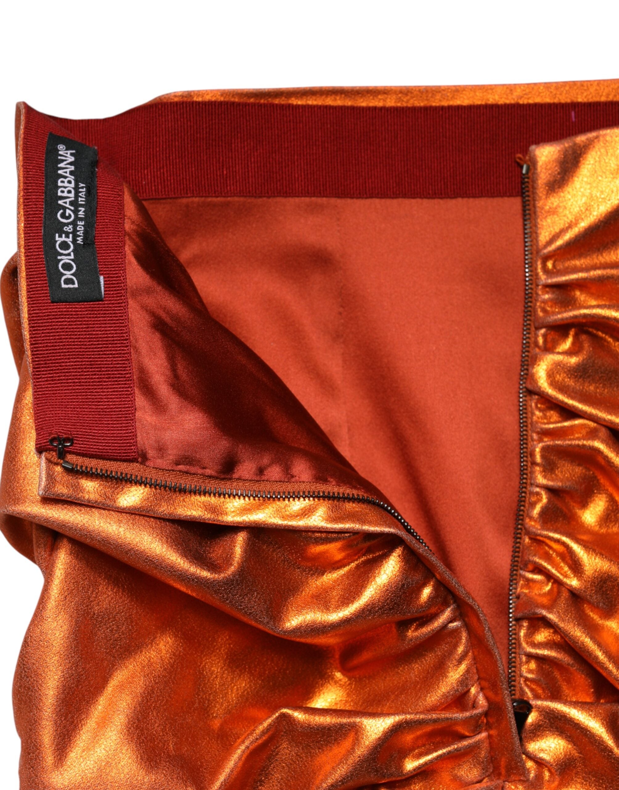 Dolce & Gabbana Metallisch Oranger Viskose Minirock mit Hoher Taille