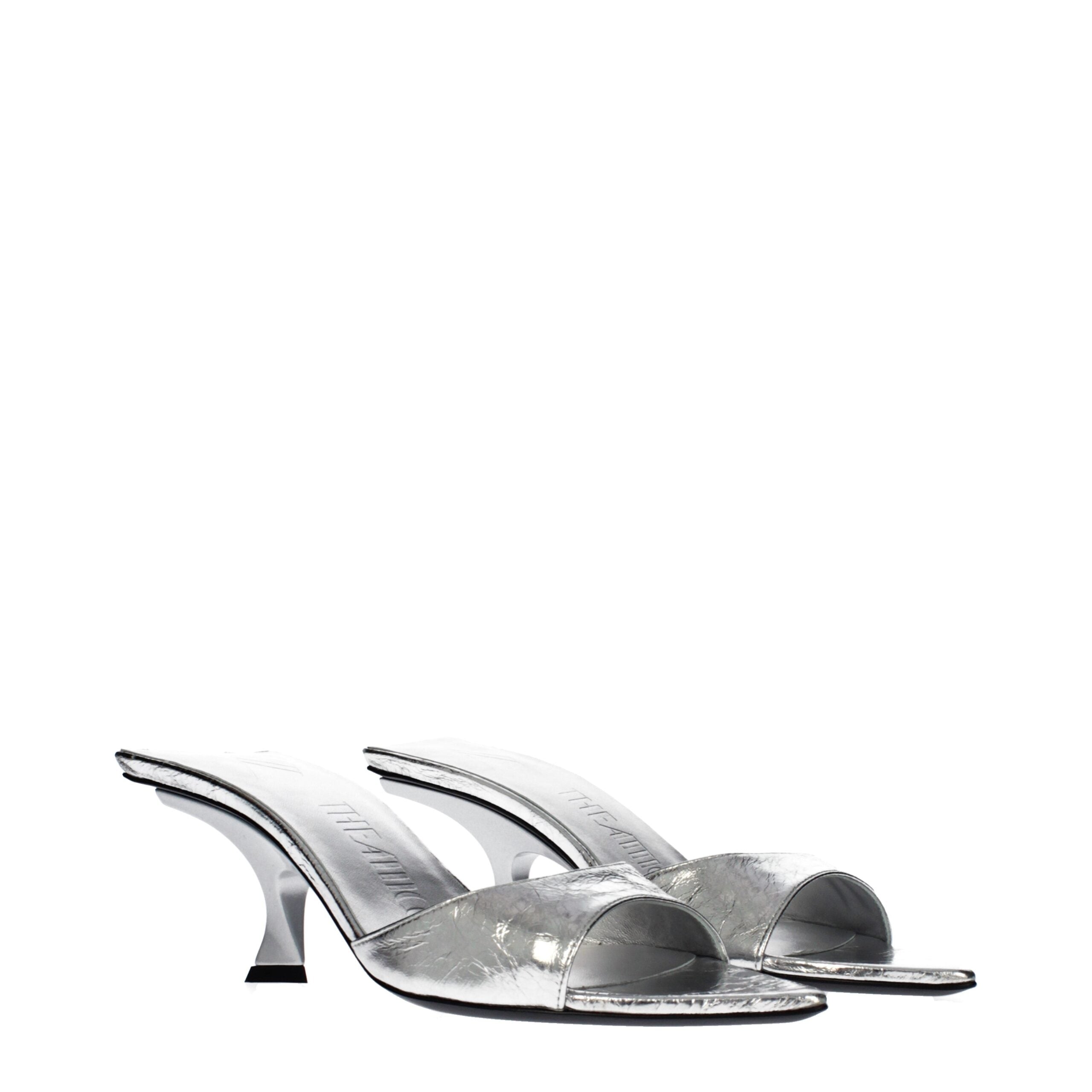 De Attico Grijze Leren Platte Sandalen