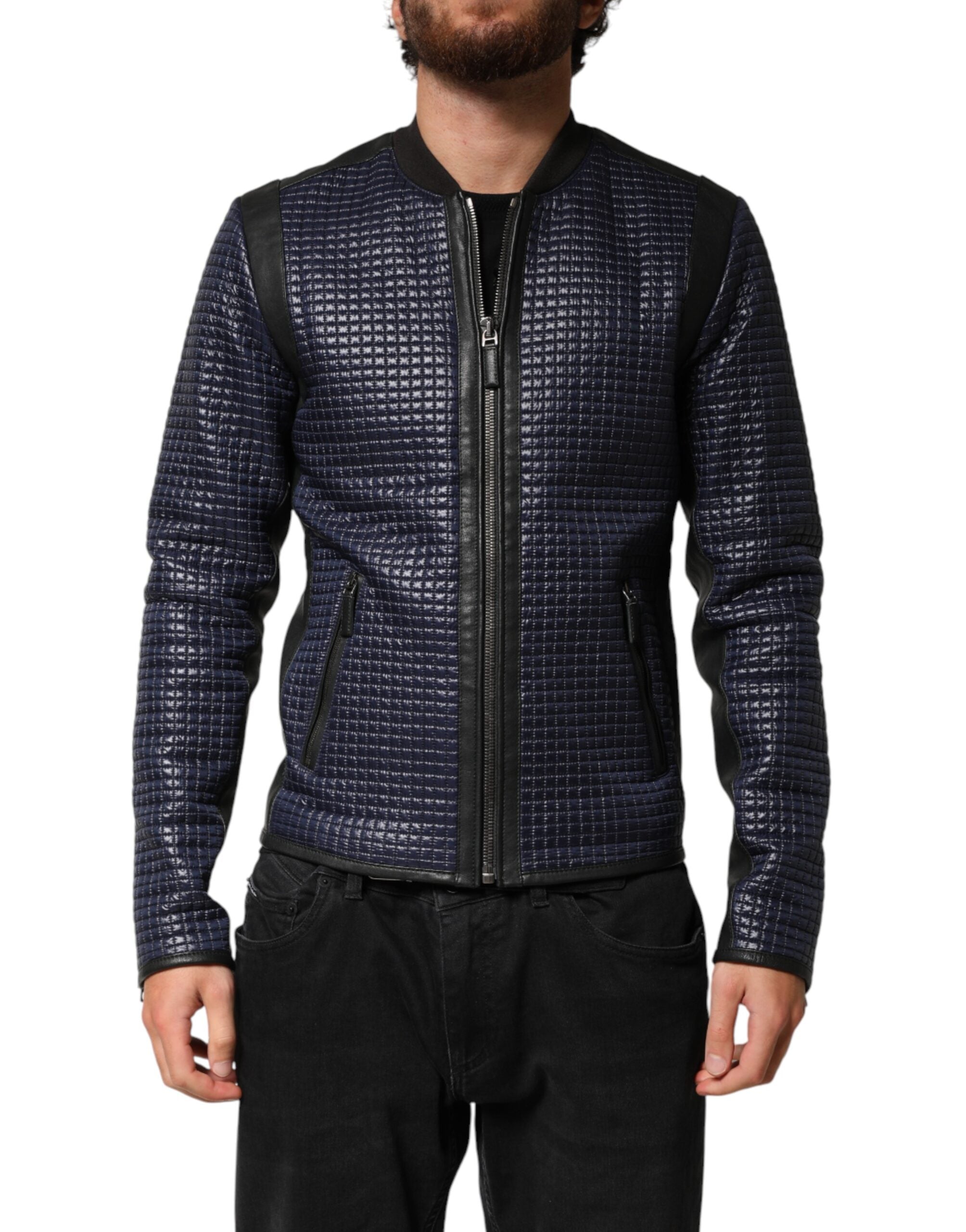 Dolce & Gabbana Blaue Nylon Bomberjacke mit durchgehendem Reißverschluss für Herren