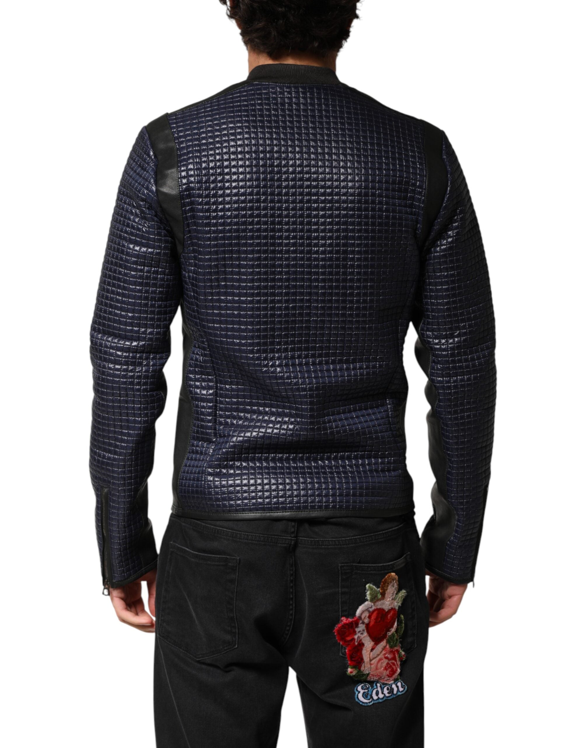 Dolce & Gabbana Blaue Nylon Bomberjacke mit durchgehendem Reißverschluss für Herren