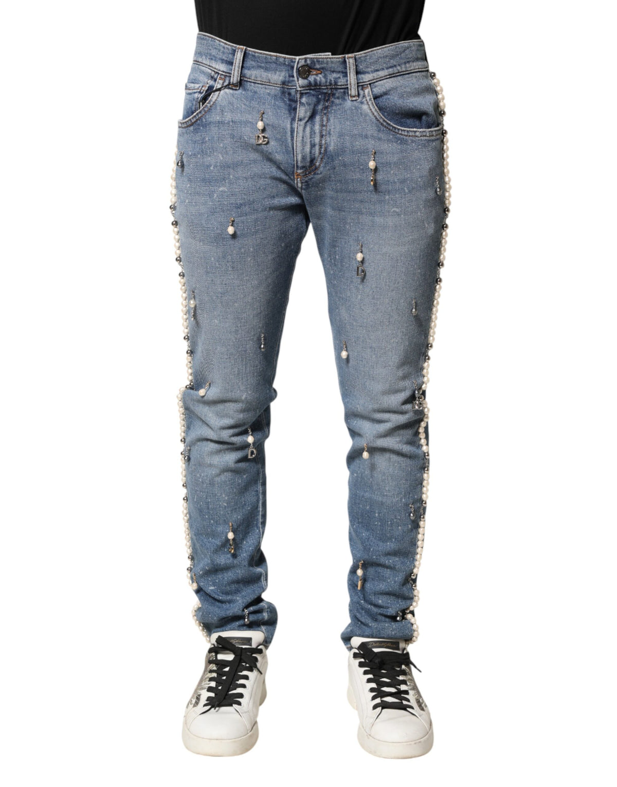 Dolce & Gabbana Blaue verzierte Skinny Jeans aus Baumwolle