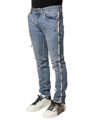 Dolce & Gabbana Blaue verzierte Skinny Jeans aus Baumwolle