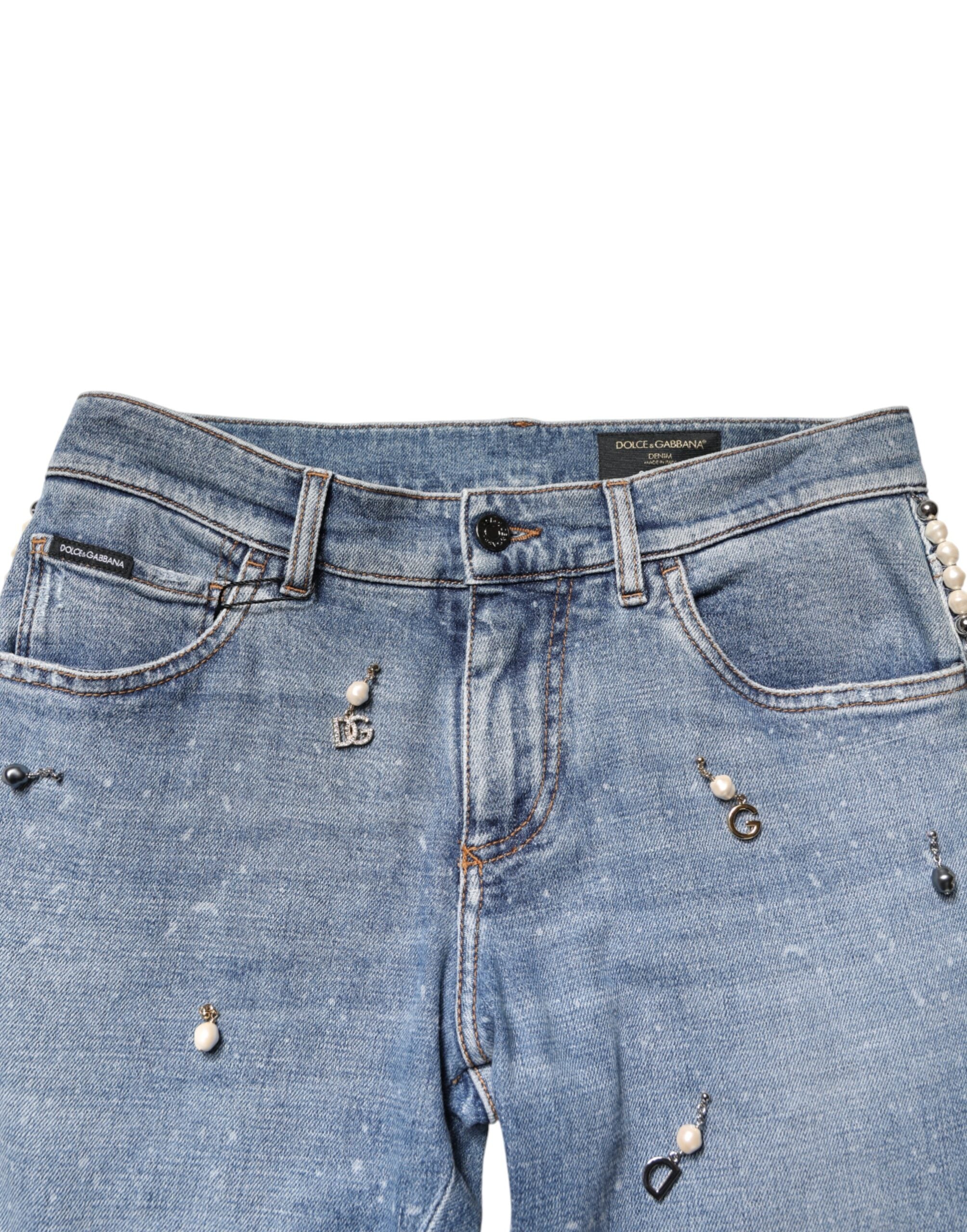 Dolce & Gabbana Blaue verzierte Skinny Jeans aus Baumwolle