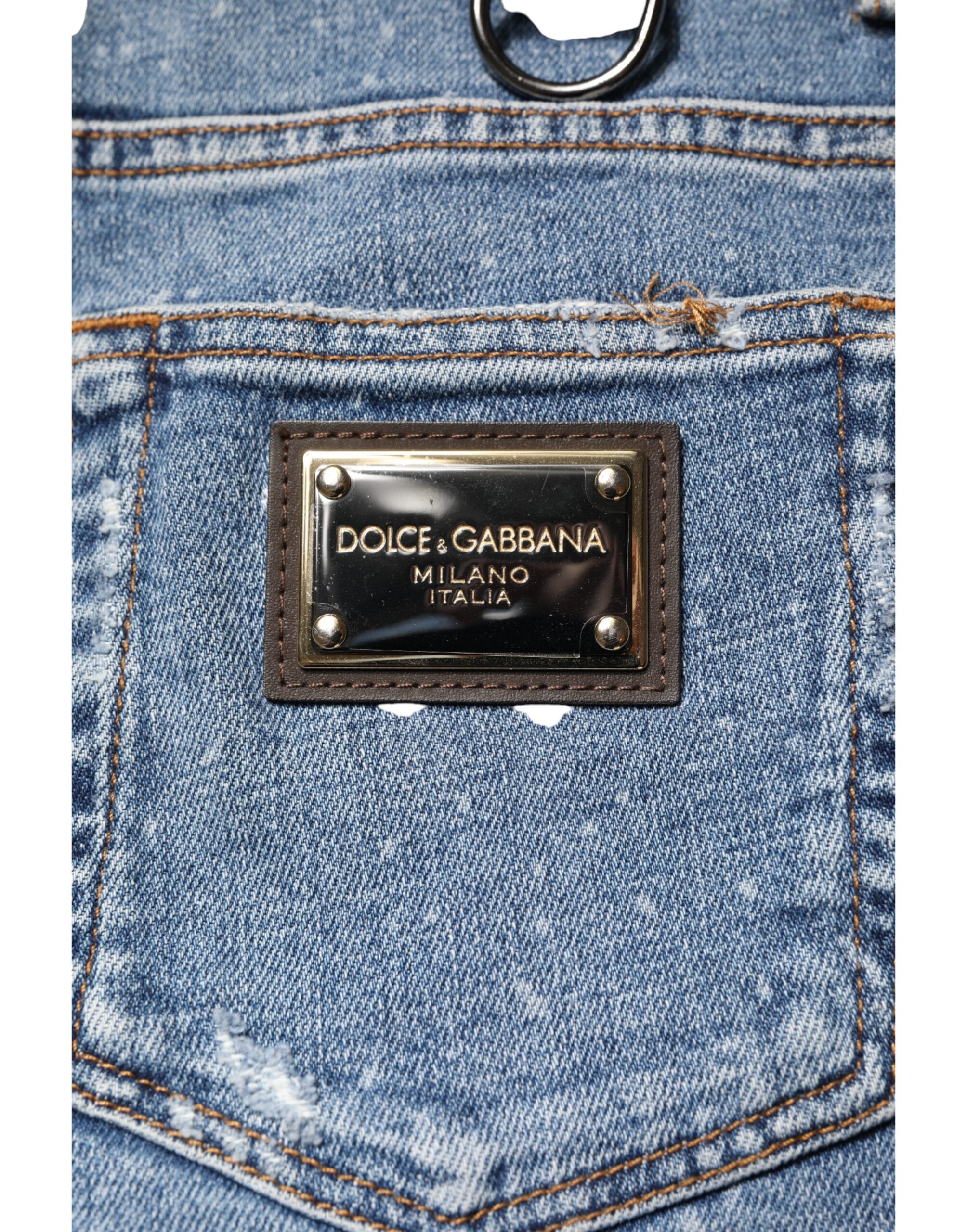 Dolce & Gabbana Blaue verzierte Skinny Jeans aus Baumwolle