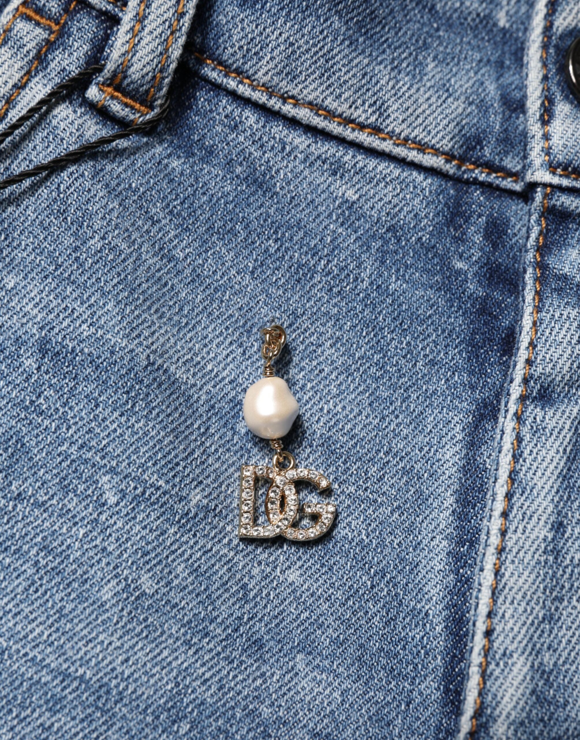 Dolce & Gabbana Blaue verzierte Skinny Jeans aus Baumwolle