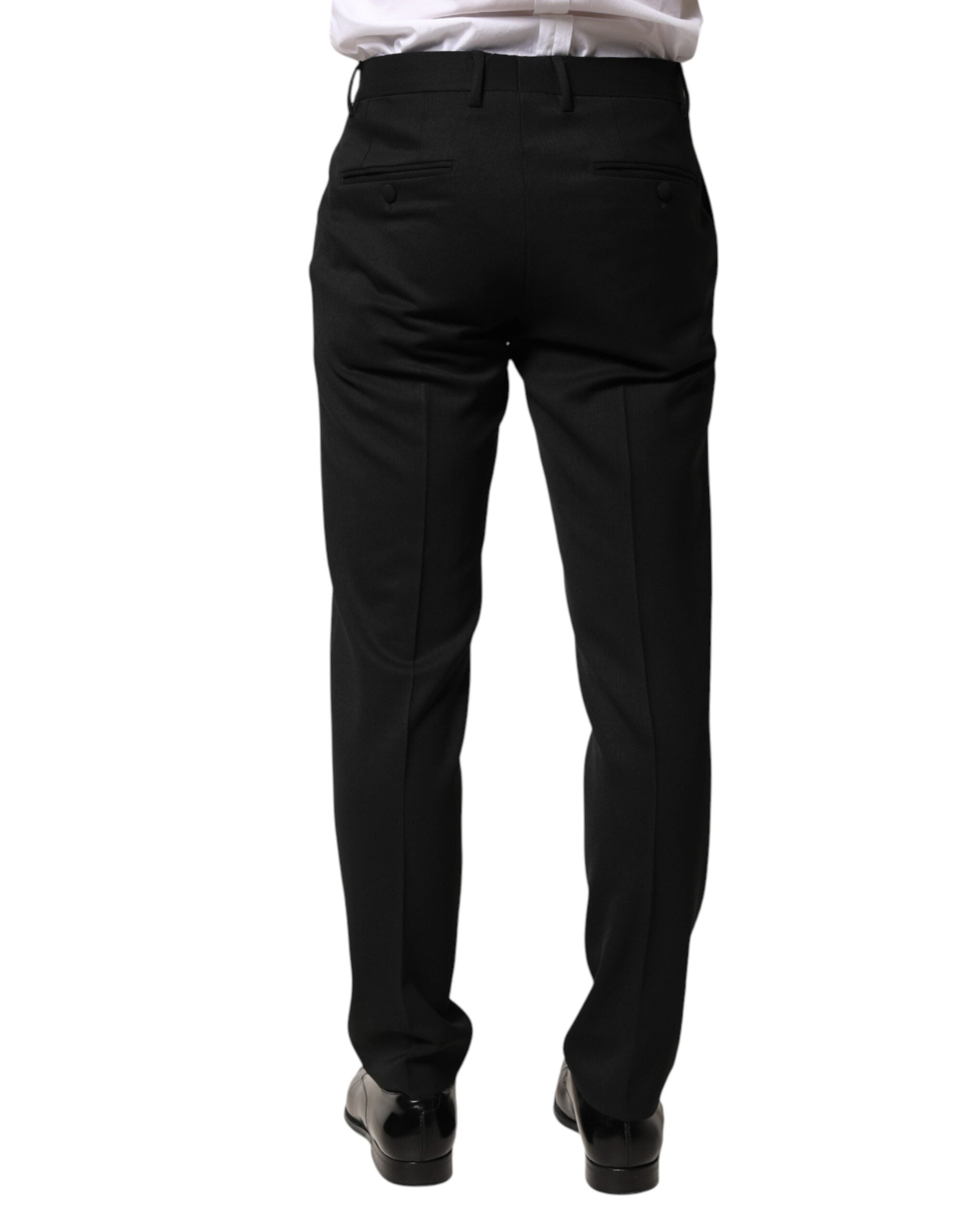 Dolce & Gabbana Schwarze Herren-Anzughose aus Wolle mit mittlerer Bundhöhe